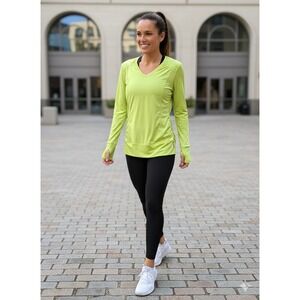 TANGERINE‎ Neon Green Long Sleeve Ruched Side Shirt Top Tee Women's L EUC